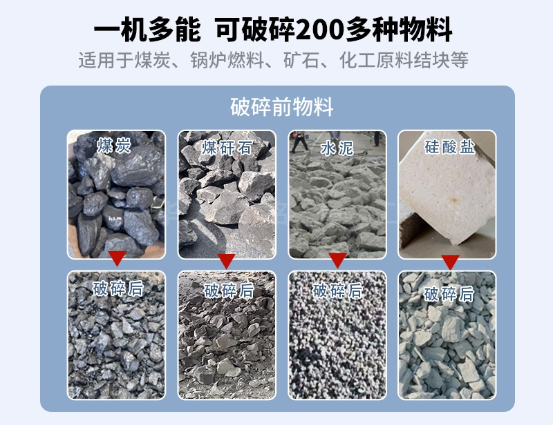 碳板齒輥破碎機破碎物料對比